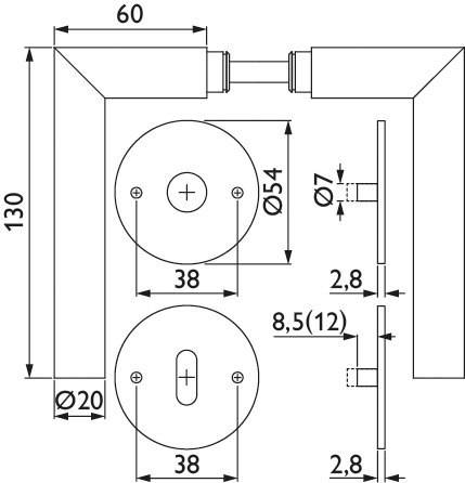 Hermat ZT - Drückergarnitur 1802 BASIC 02 *1802/2636.FL.BB-74PVD