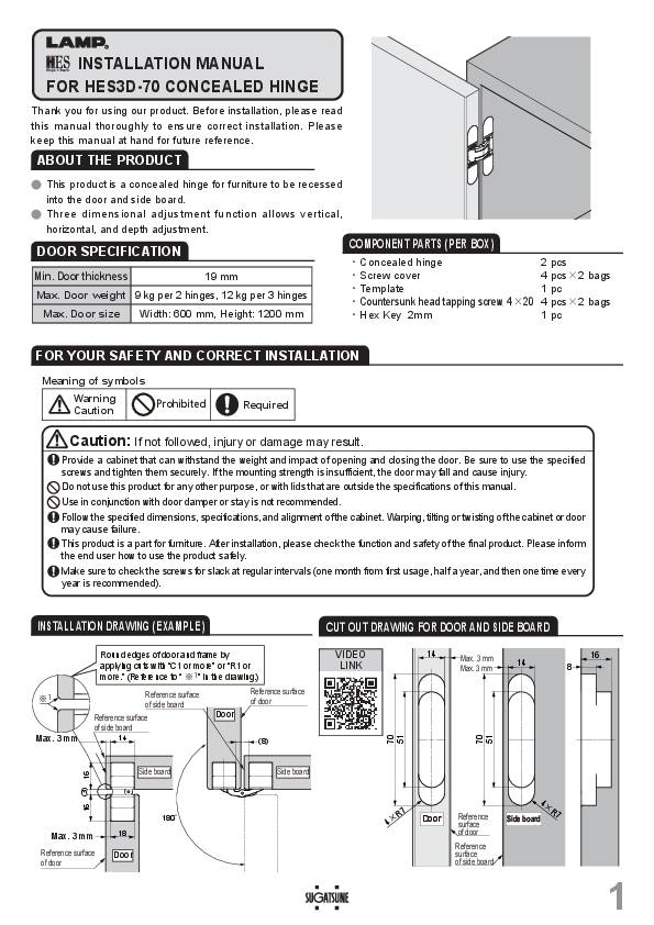 Sugat Scharnier für unsichtbaren Anschlag, 3D-verstellbar HES3D-70DC
