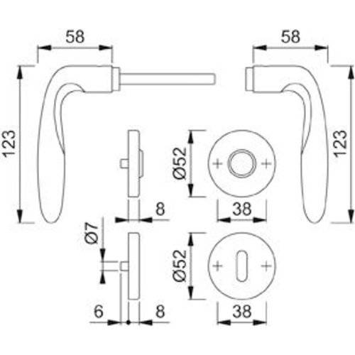 Hoppe Drückergarnitur Verona E1800Z/42KV/42KVS, PZ, 8, F69, TS 37-42