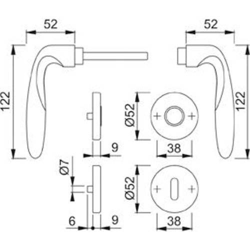 Hoppe Drückergarnitur Verona M151/42KV/42KVS, WC/S, 8(8), F71, TS 37-42