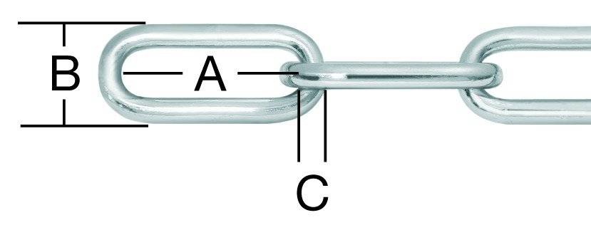 Ein Diagramm eines Metallkettenelements mit der Bezeichnung „A