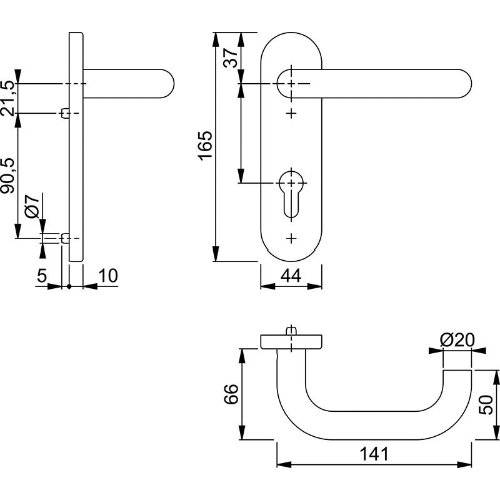 Hoppe Drückergarnitur Paris E138/353KH, KS, WC/S78/8 (8), F69, TS 40-45