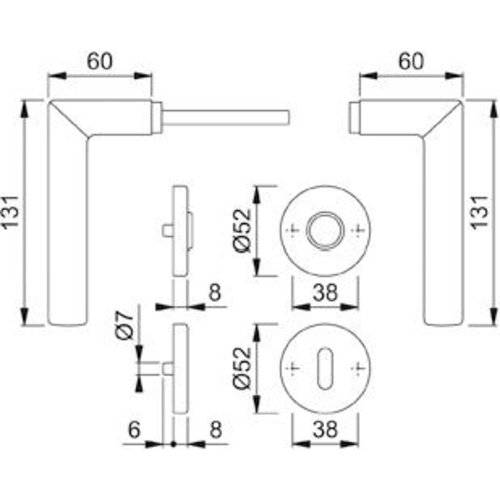 Hoppe Wechselgarnitur Stockholm E58/42KV/42KVS/1140Z, PZ, 8, F69, TS 40-45