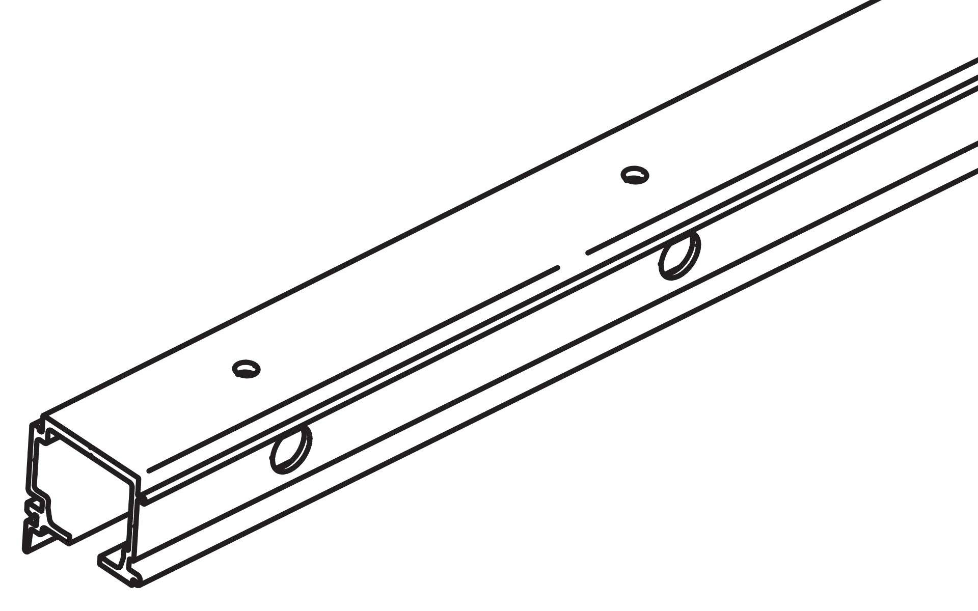 Eine Linearführungsschiene mit mehreren gleichmäßig verteilten Befestigungslöchern und einer Nut, die sich über ihre gesamte Länge erstreckt, aus einem schrägen Blickwinkel betrachtet.