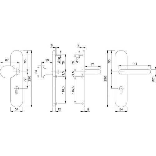Hoppe SI-DRG FS-138F/3331/3310, LS ov., 12mm, ES1/PZ 72/9, F1, TS 42-47