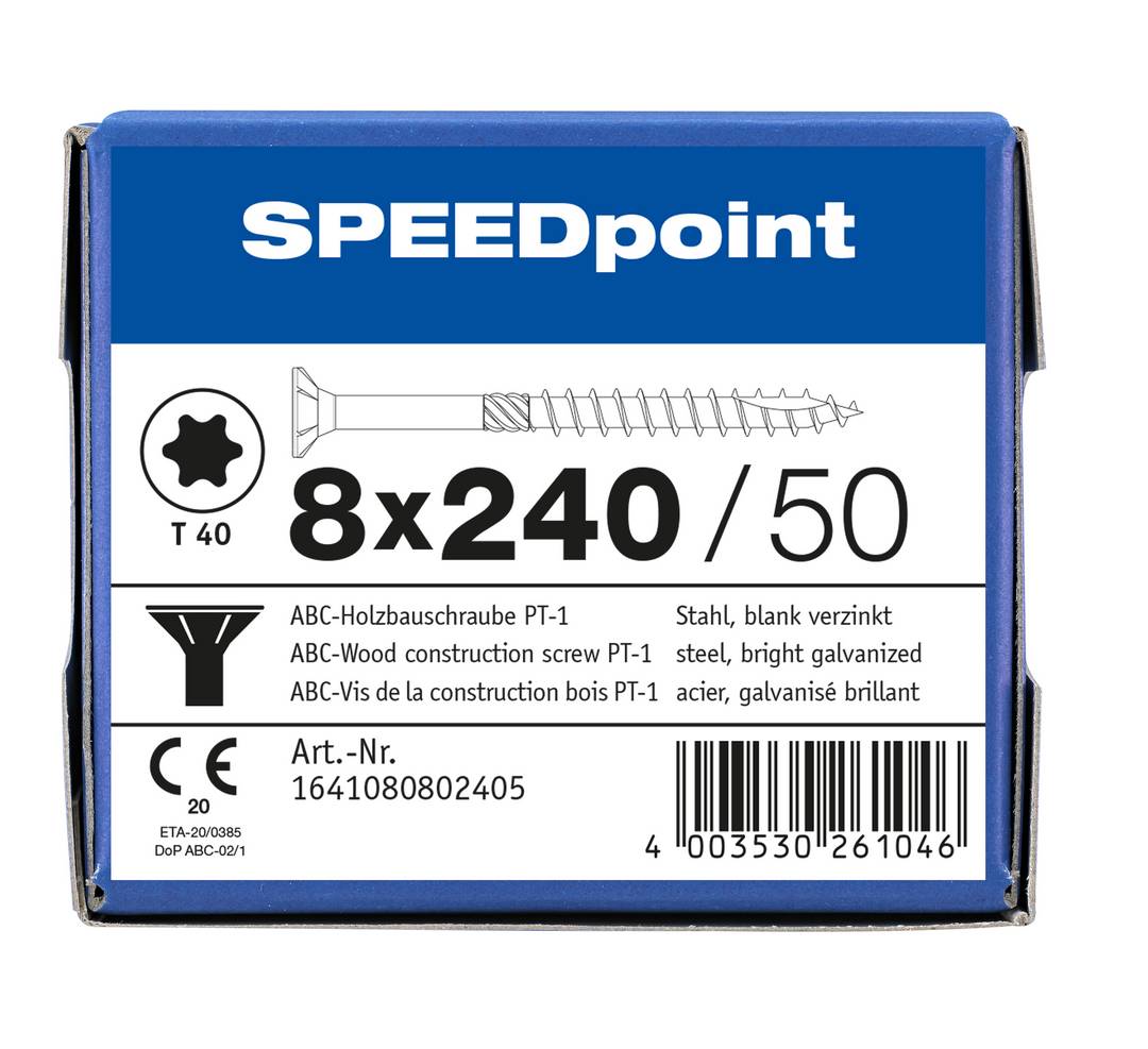 Spax Speedpoint Holzbauschraube Senkkopf TX 8x240 Verzinkt Teilgewinde Senkkopf