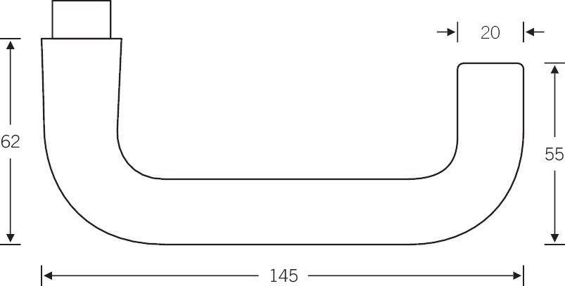 Ein gebogener, gebürsteter Metallgriff an einer leicht strukturierten Wand montiert.