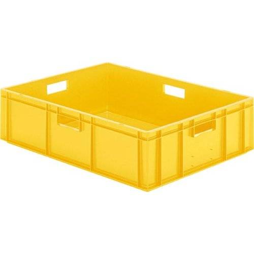 Transport-Stapelkasten B800xT600xH210 mm gelb, geschlossen mit Griffloch