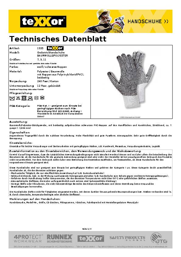 teXXor® Grobstrick-Handschuhe BAUMWOLLE/POLYESTER weiß/schwarze Noppen 11