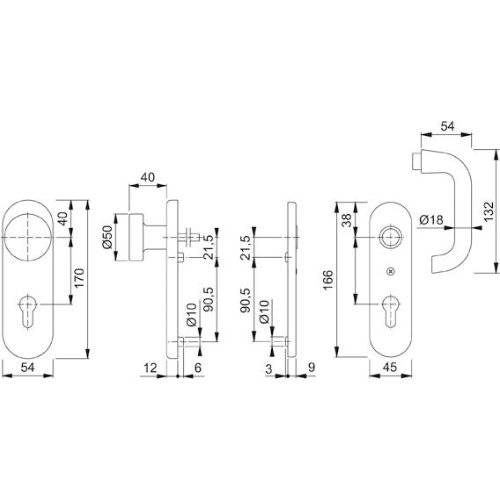 Hoppe SI-WSG 58/3331K/353K-1/138L, KS ov., 12mm, ES1/PZ 72/8, F1, TS 37-42