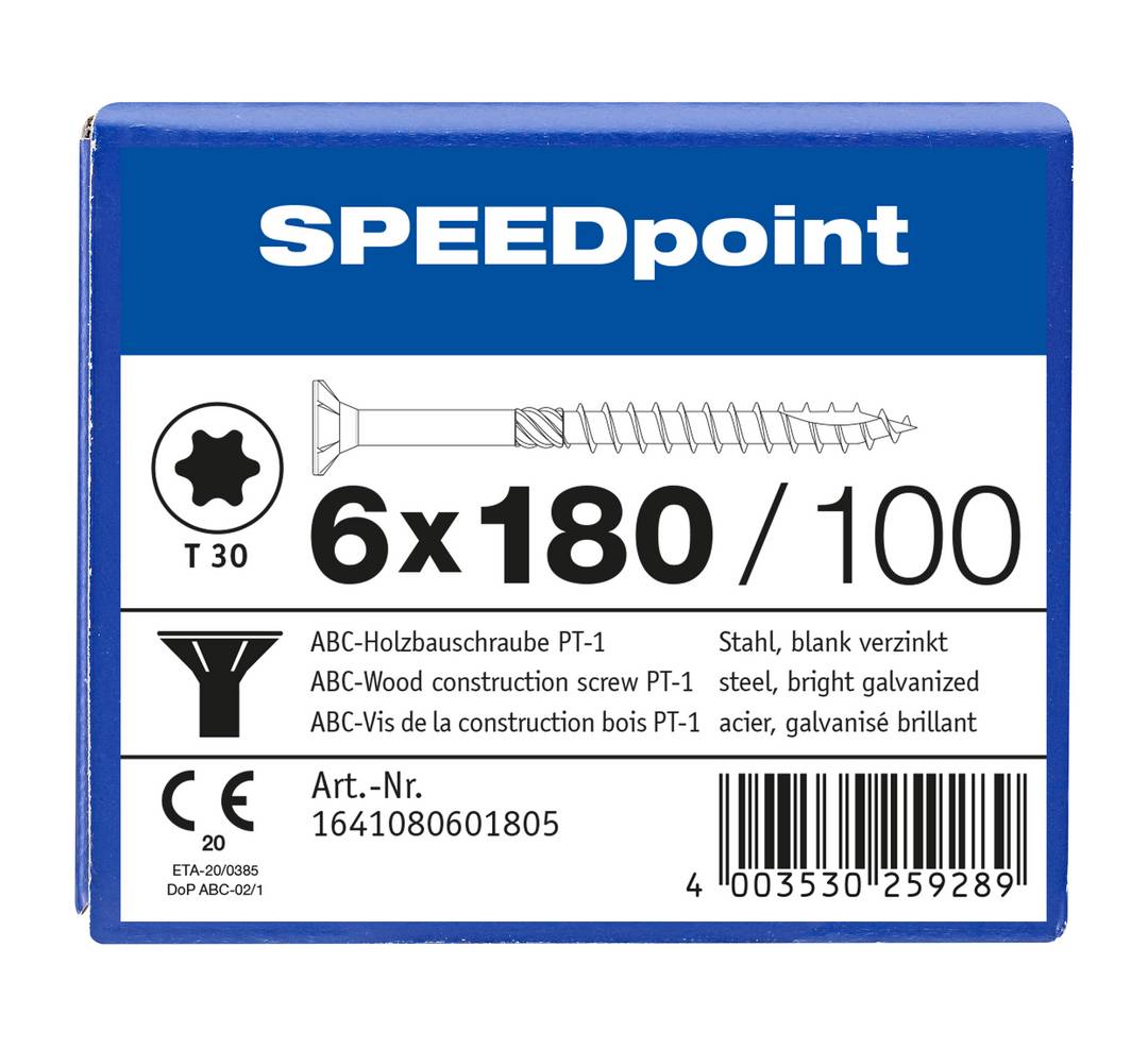 Spax Speedpoint Holzbauschraube Senkkopf TX 6x180 Verzinkt Teilgewinde Senkkopf