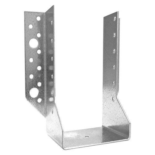 Stahlbefestigungswinkel mit mehreren Schraubenlöchern, der im Hochbau zum Verbinden von Trägern oder Balken im rechten Winkel verwendet wird.