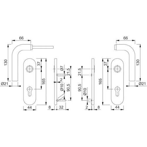 Hoppe Drückergarnitur Bonn E150Z/353K, KS, PZ72/8, F69, TS 35-45