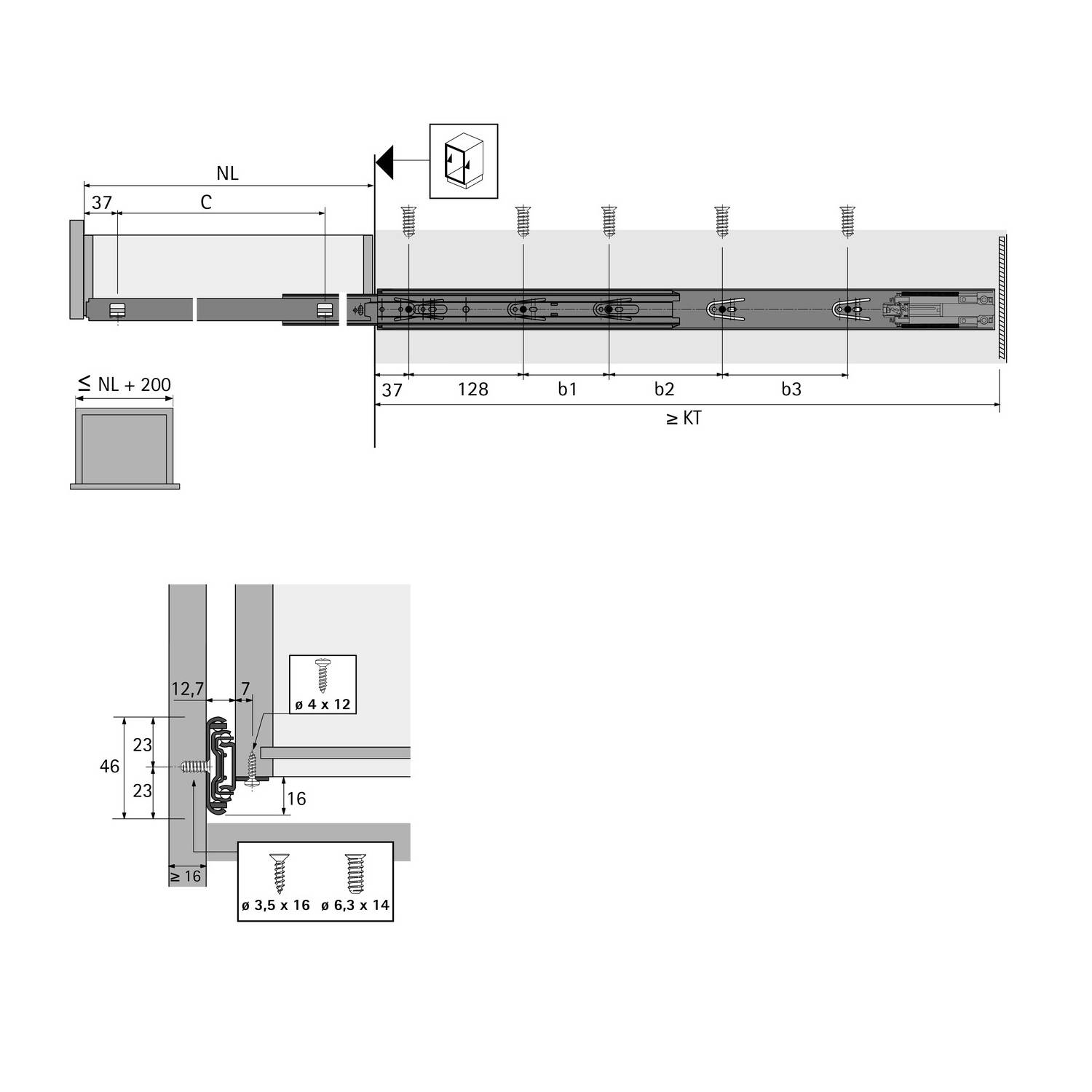 Kugel-Vollauszug KA 4532 BM Silent System Länge 500 mm, Belastbarkeit 35 kg