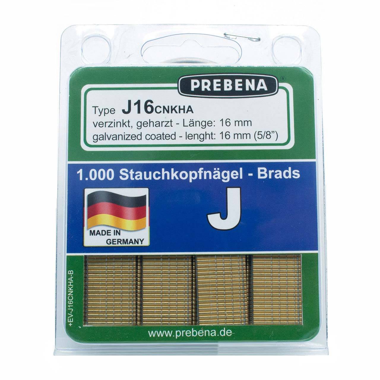 Prebena Stauchkopfnägel Brads J16CNK-B P=1000 im Blister verz.