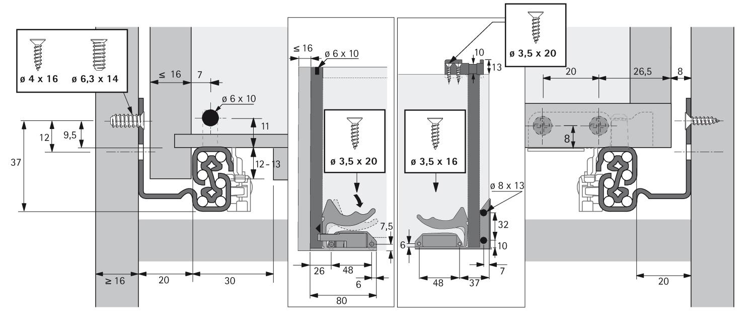 Quadro V6 Vollauszug 520 mm Silent System 30 kg EB20 VE1