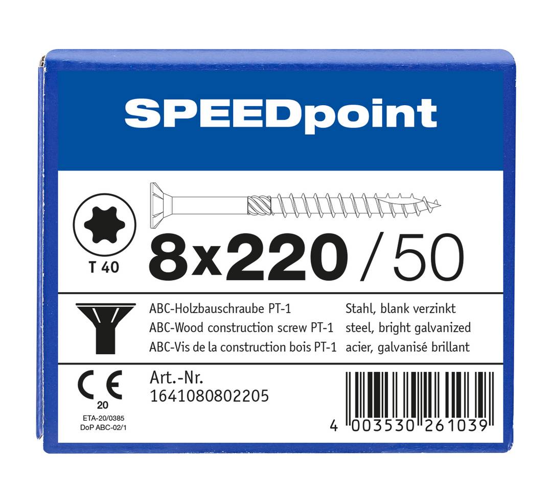 Spax Speedpoint Holzbauschraube Senkkopf TX 8x220 Verzinkt Teilgewinde Senkkopf
