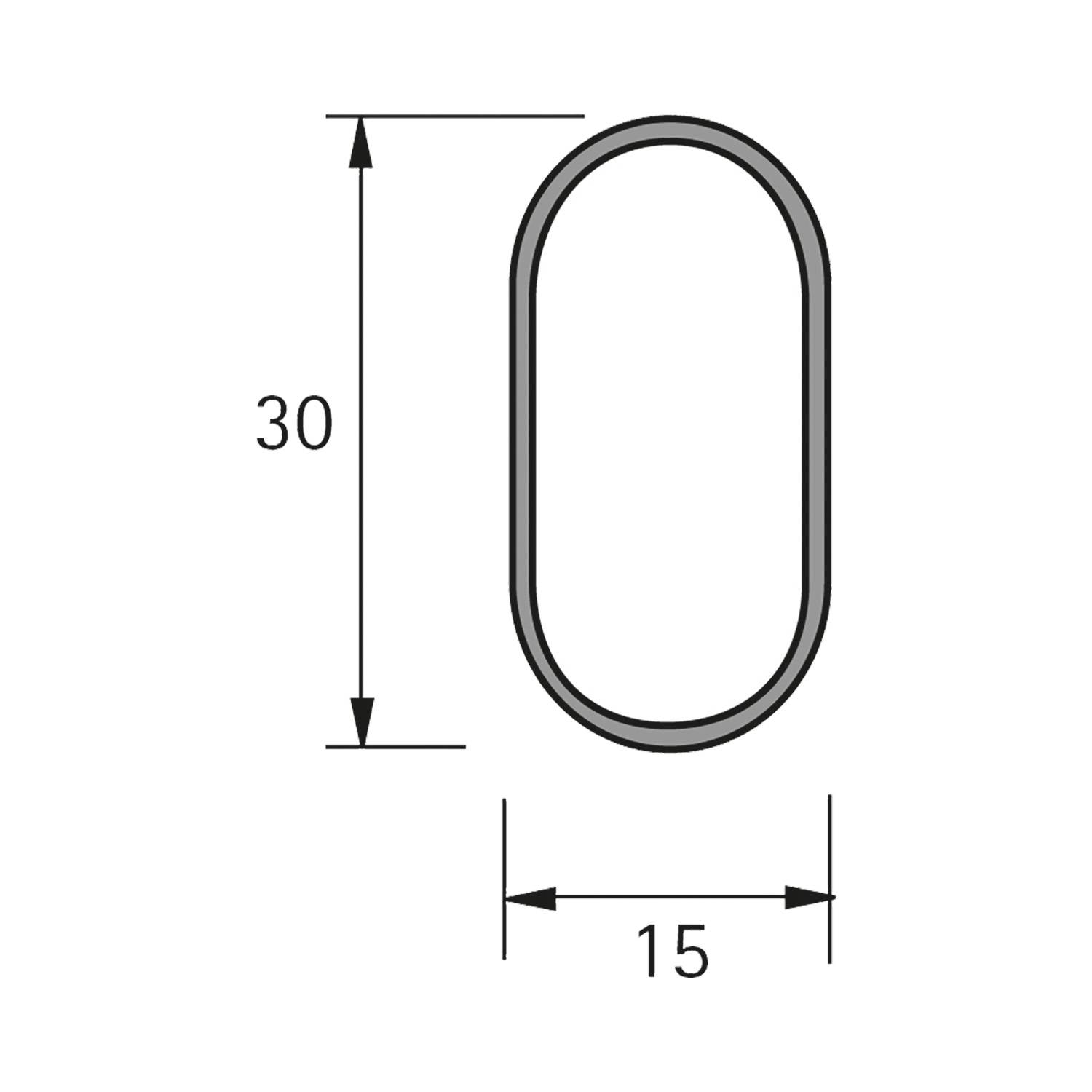Ovales Schrankrohr 30x15 mm, verchromt, hochglanz, 2000 mm
