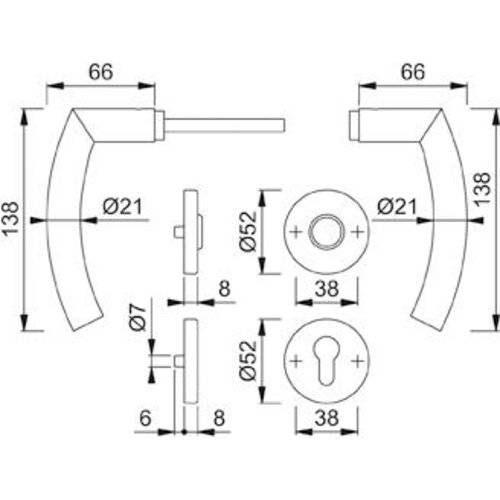 Hoppe Drückergarnitur Trondheim E1430Z/42KV/42KVS, BB, 8, F69, TS 37-42