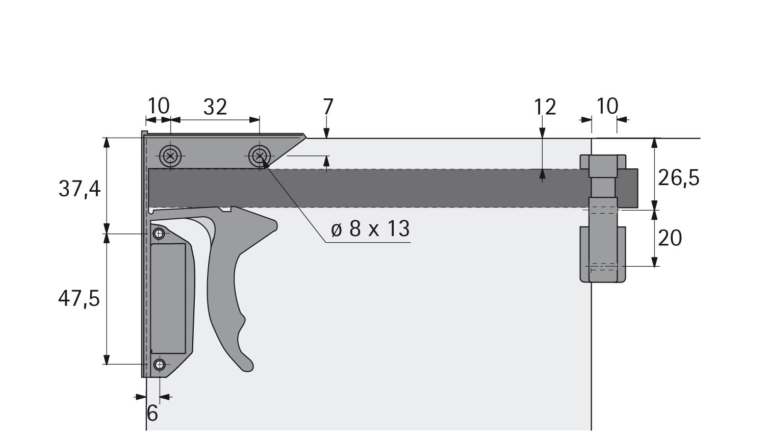 Kupplung u. Aufnahmehalter für 16/19mm Tablarböden