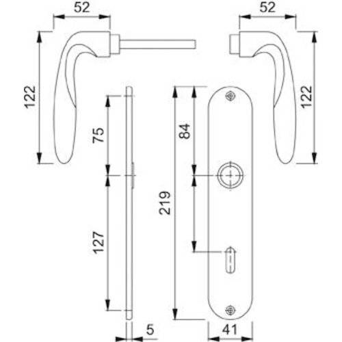 Hoppe Drückergarnitur Verona M151/302, LS, PZ72/8, F49-R, TS 37-47, o. No.