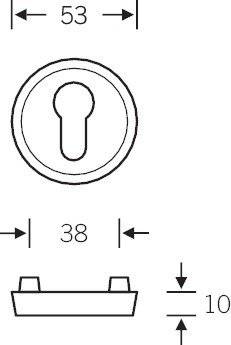 Ein kreisförmiges Schlüssellochdiagramm mit einer Messung von 38 mm, angegeben durch Pfeile.