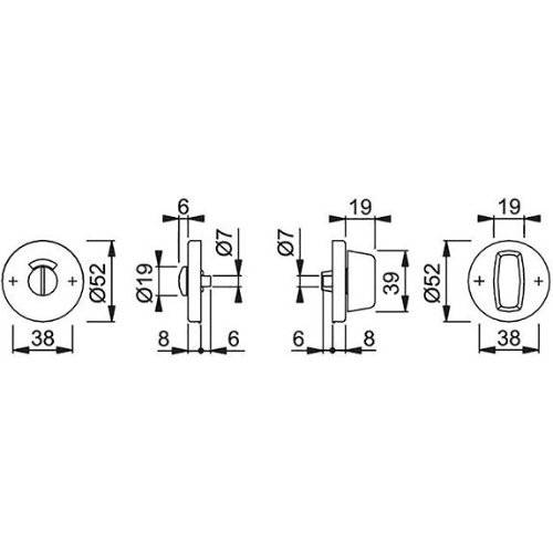 Hoppe Schlüsselrosettenpaar E42KVS, rund, WC/SS, 8mm, TS 37-42, F69