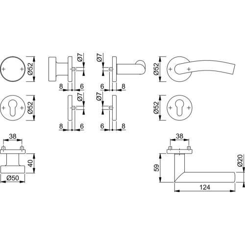 Hoppe Wechselgarnitur Antwerpen E58/42KV/42KVS/1420Z, PZ, 8, DR, F69, TS 37-42