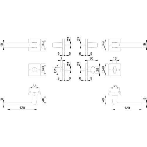 Hoppe Drückergarnitur Dublin 1124/843KV/843KVS, WC/S, 8(5), F94-1, TS 37-42