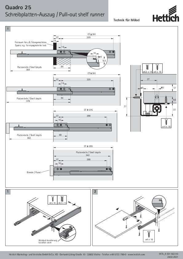 Systema Top Quadro 25 Schreibplatten-Auszug 250N