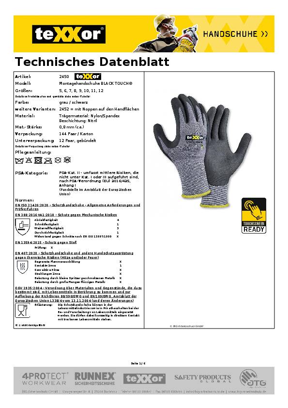 teXXor® Nylon-Strickhandschuhe black touch® grau/schwarz 10