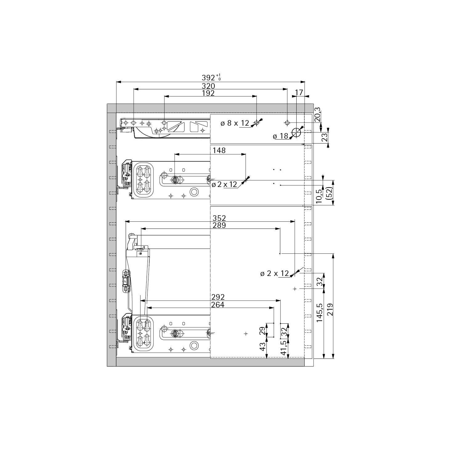 Container-Set Alu-finish 530 mm 2xQD,HR244