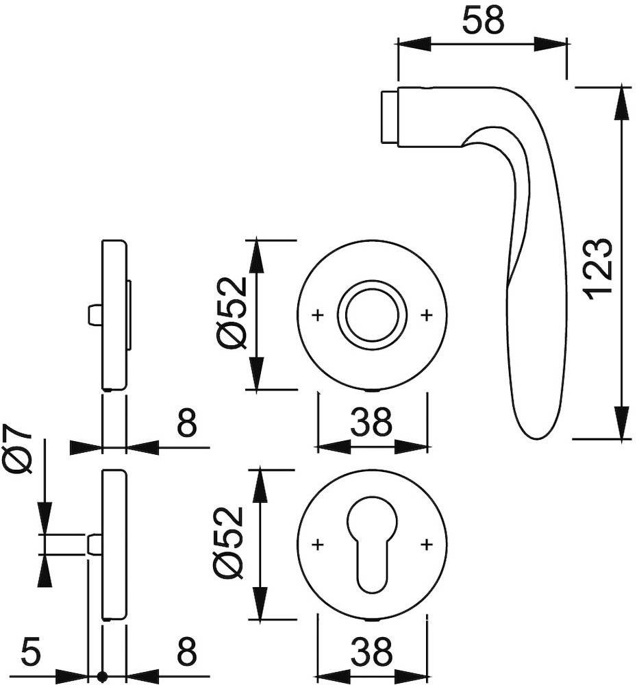 Hoppe Halbgarnitur Verona E1800Z/42/42S, PZ, 8, F69