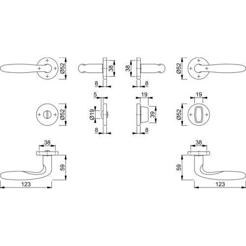 Hoppe Drückergarnitur Verona E1800Z/42KV/42KVS, WC/S, 8(8), F69, TS 37-42