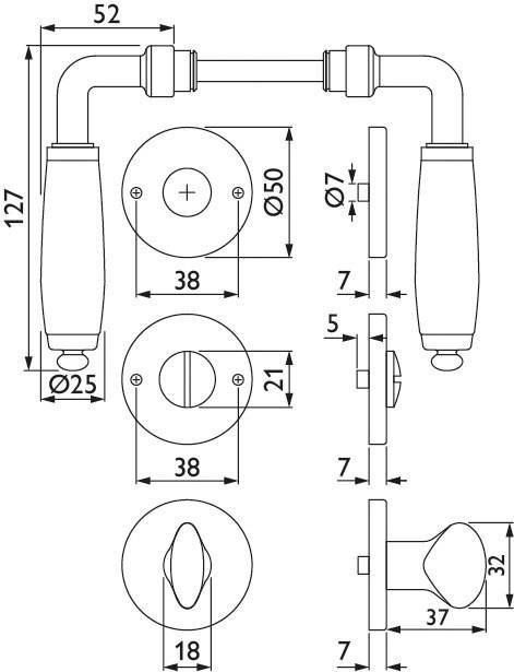 Hermat BAD Drückergarnitur 1157 LILLE *1157.RHF/2074/3212/3215.BAD-04HD*
