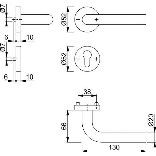 Hoppe Drückergarnitur Bonn E150/42H/42HKVS, PZ, 8, F69, TS 40-45