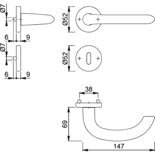 Hoppe Drückergarnitur Marseille 1138/42KV/42KVS, PZ, 8, F1, TS 37-42