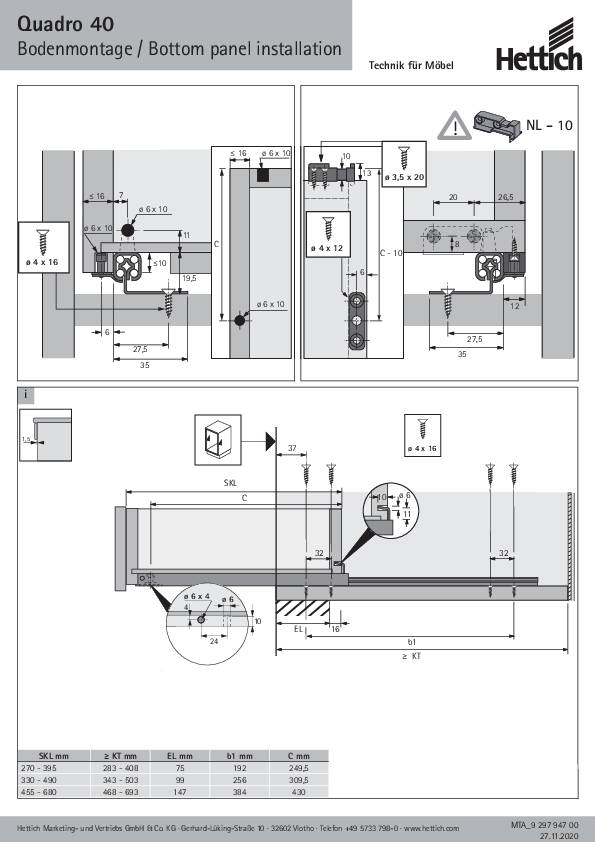 Quadro 40HB/1 Teilauszug 270-395mm für Bodenmontage