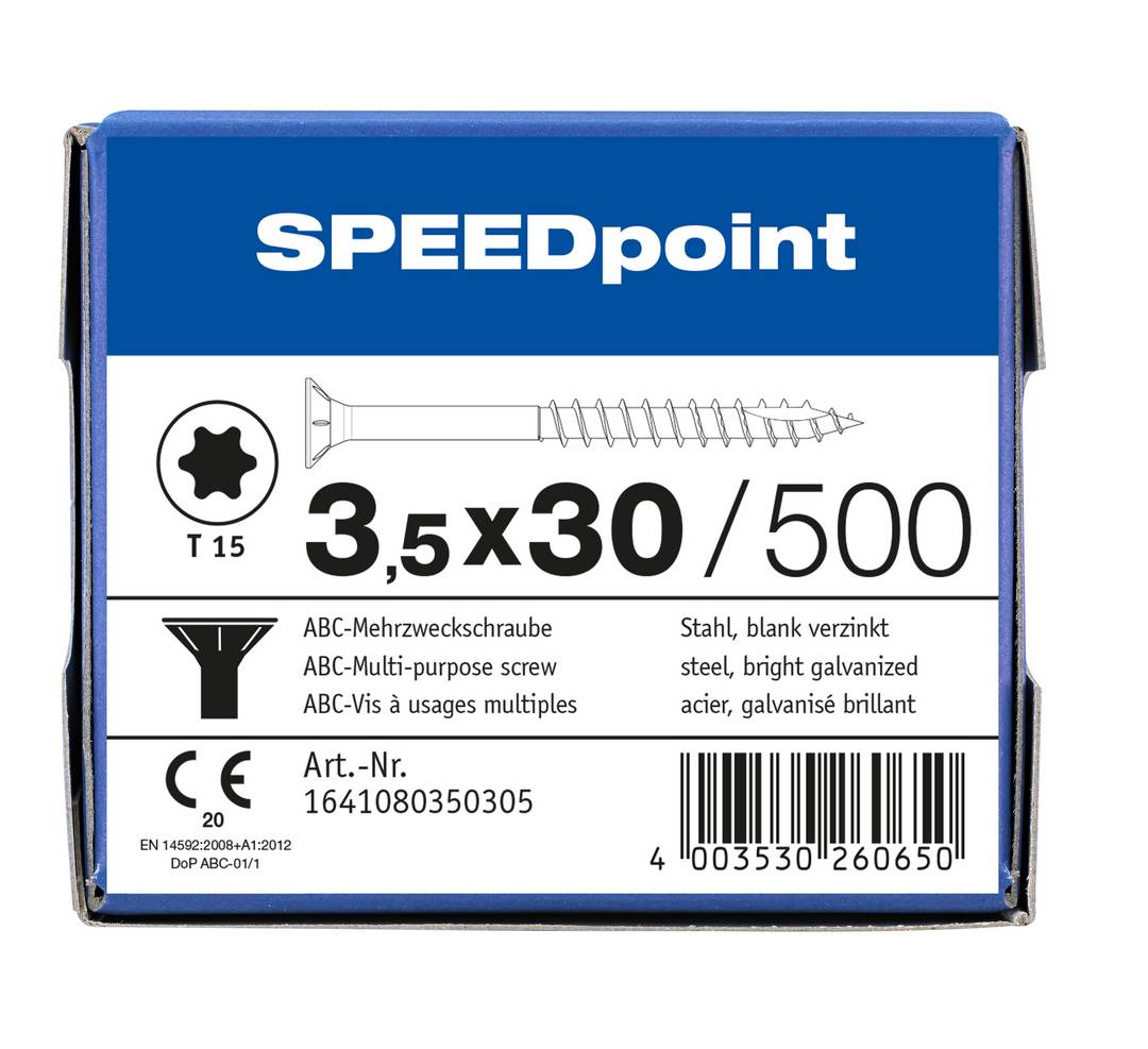 Spax Speedpoint Universalschraube TX 3,5x30 Verzinkt Teilgewinde Senkkopf