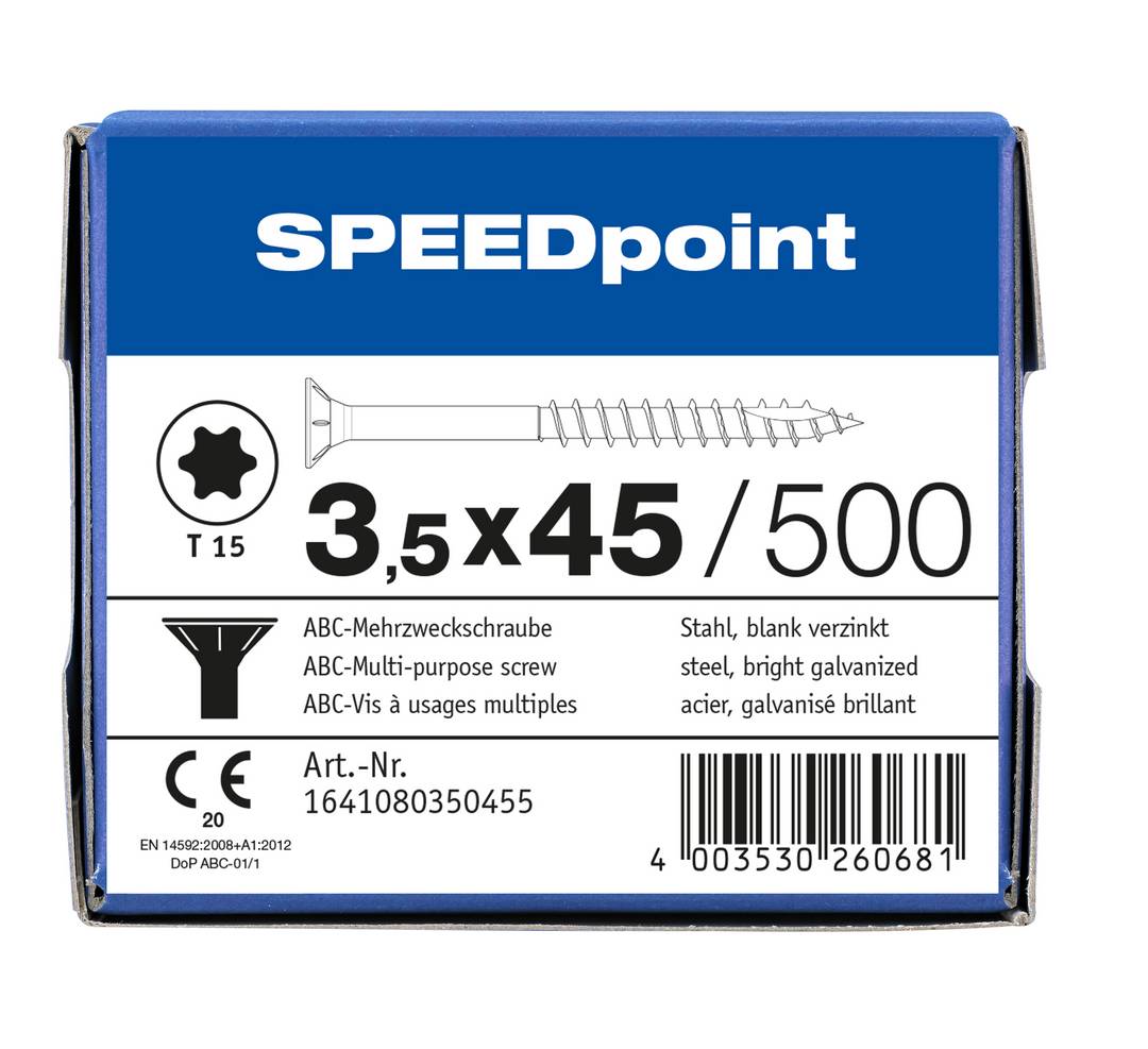 Spax Speedpoint Universalschraube TX 3,5x45 Verzinkt Teilgewinde Senkkopf