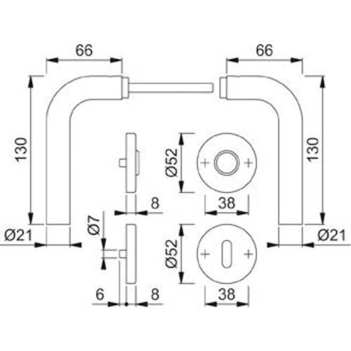 Hoppe Drückergarnitur Bonn E150Z/42KV/42KVS, WC/S, 8(8), F69, TS 37-42