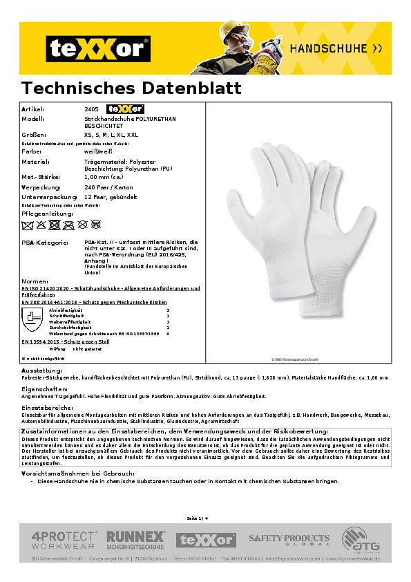 teXXor® Polyester-Strickhandschuhe POLYURETHAN BESCHICHTET weiß/weiß 10