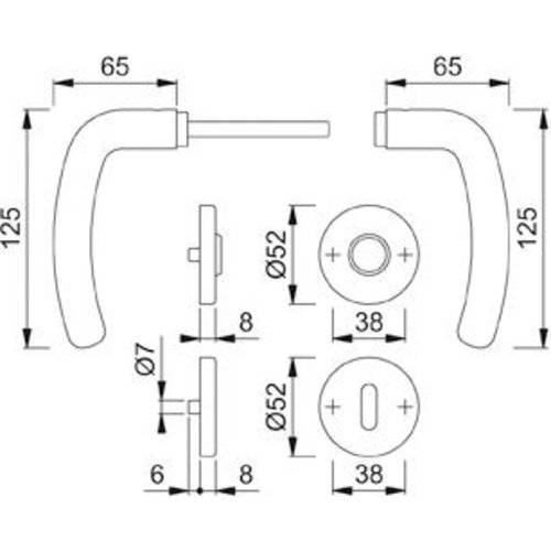 Hoppe Drückergarnitur Denver E1310Z/42KV/42KVS, PZ, 8, F69, TS 37-42