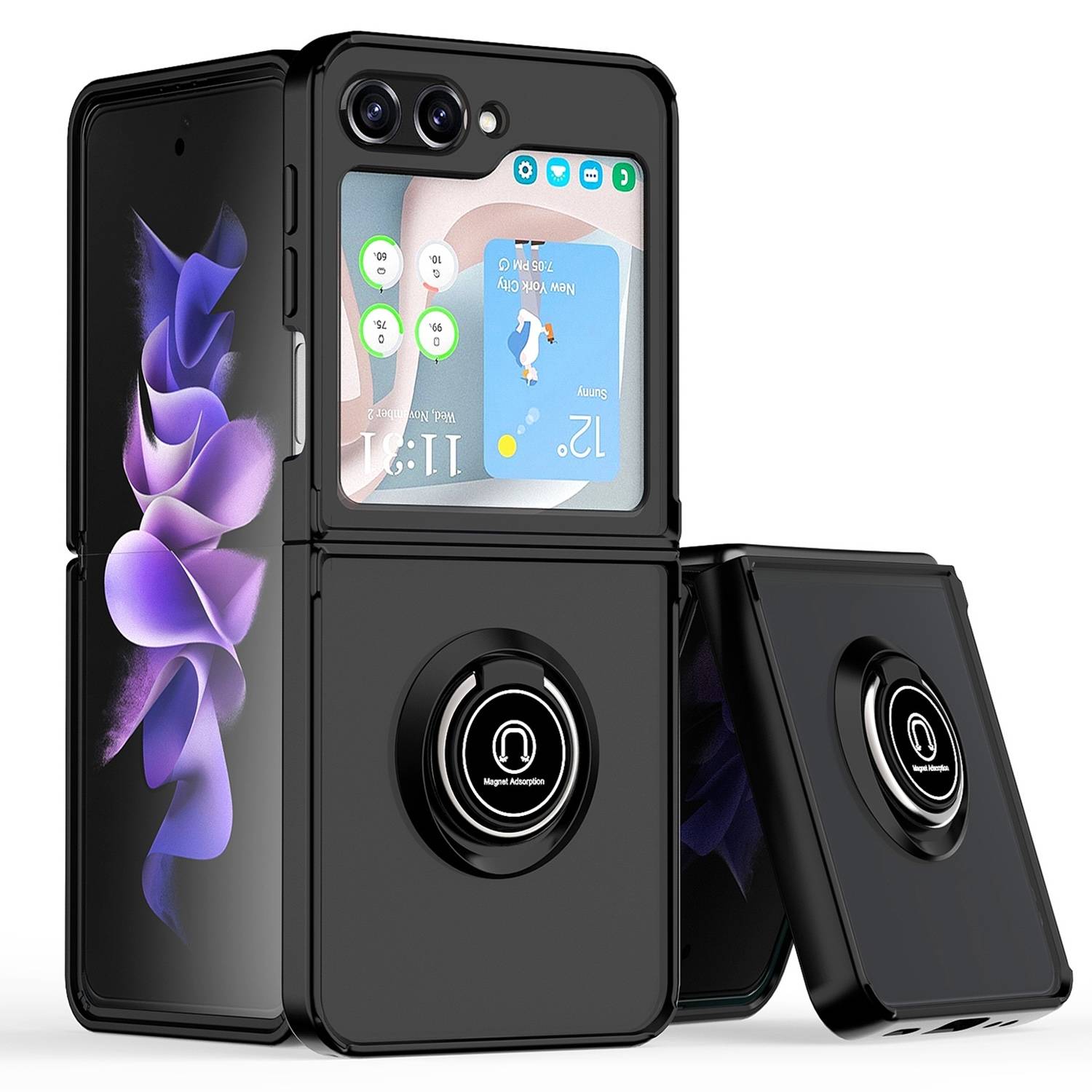 Für Samsung Galaxy Z Flip6 Shadow Design TPU / PC Hülle Ring Schwarz