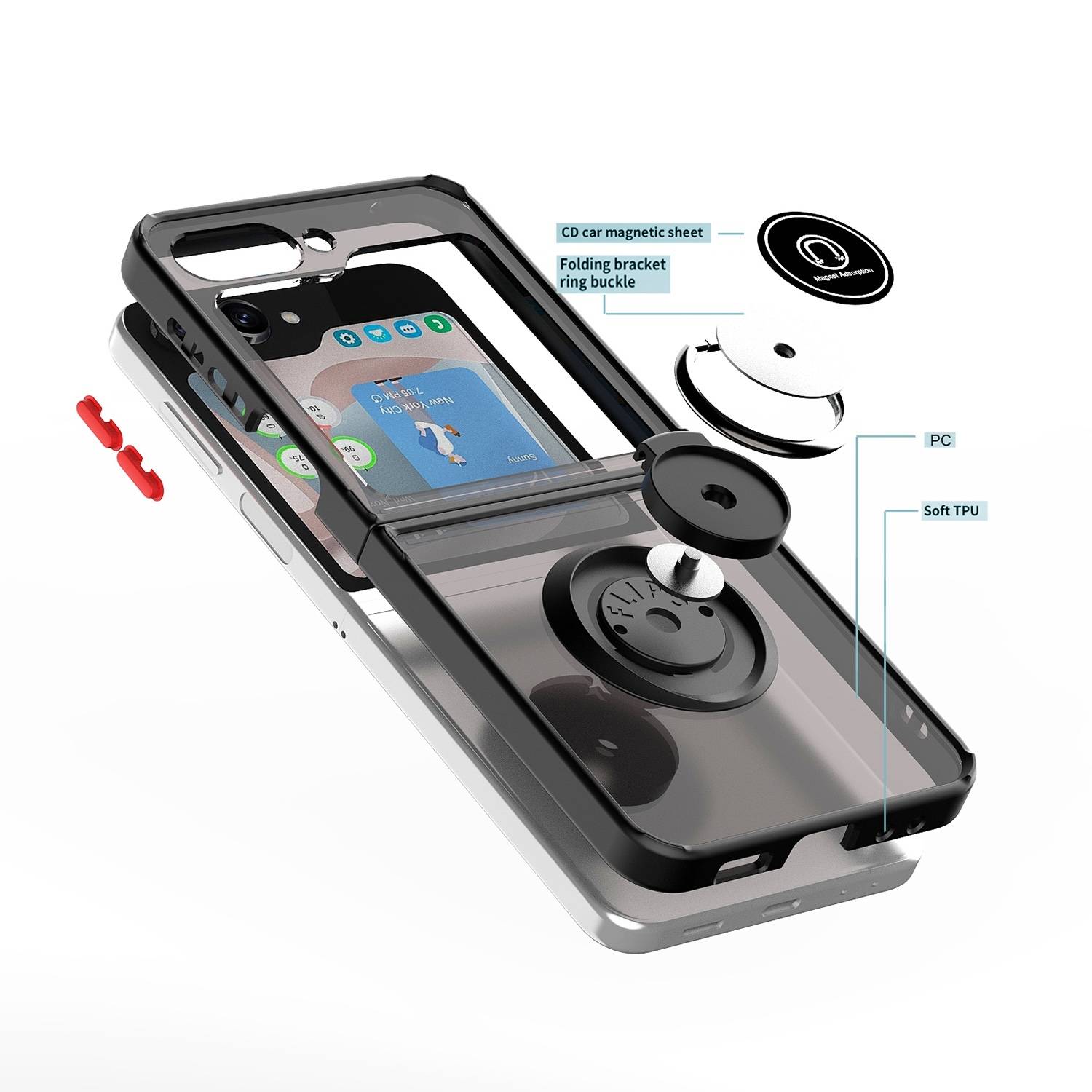 Für Samsung Galaxy Z Flip6 Shadow Design TPU / PC Hülle Ring Schwarz