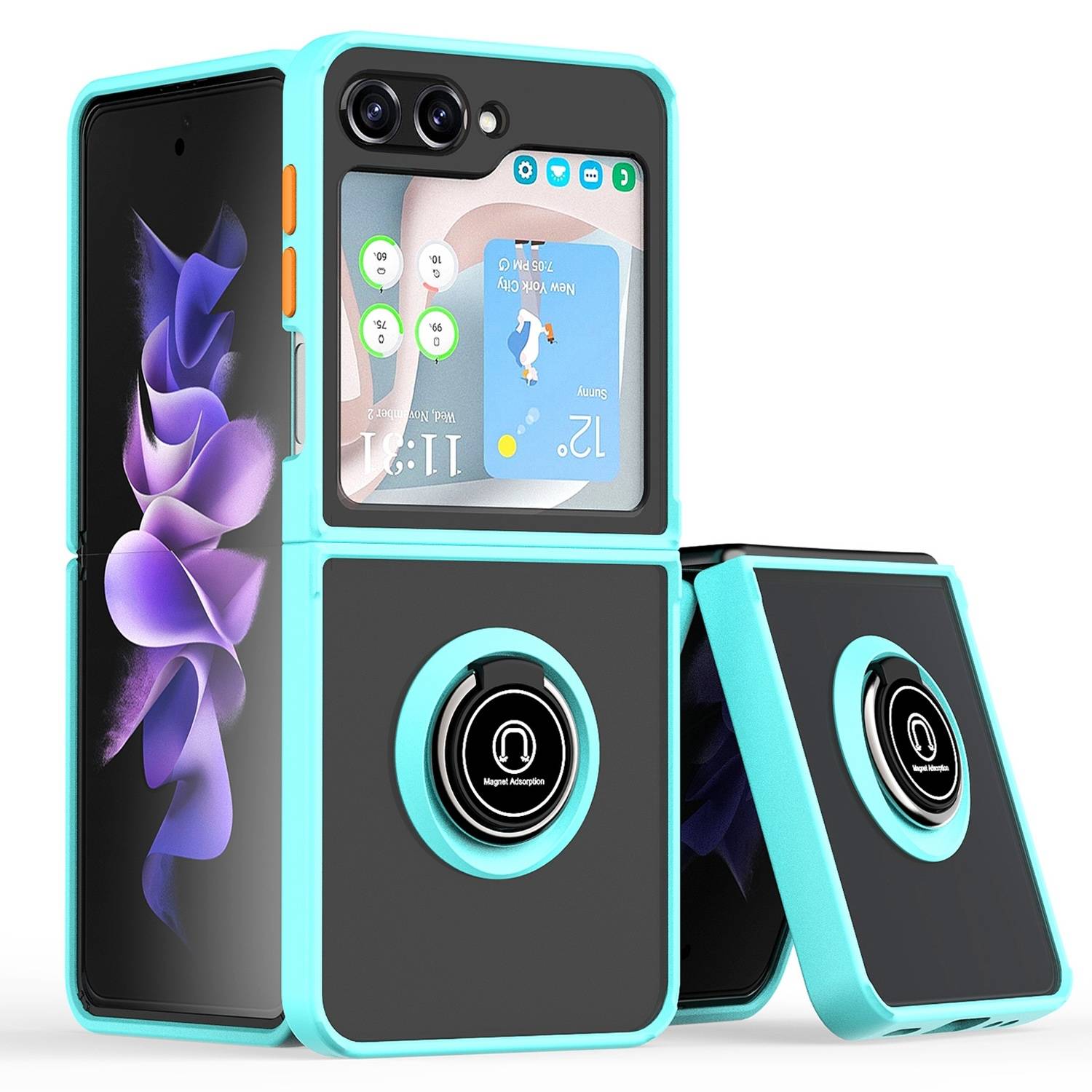 Für Samsung Galaxy Z Flip6 Shadow Design TPU / PC Hülle Ring Hellblau