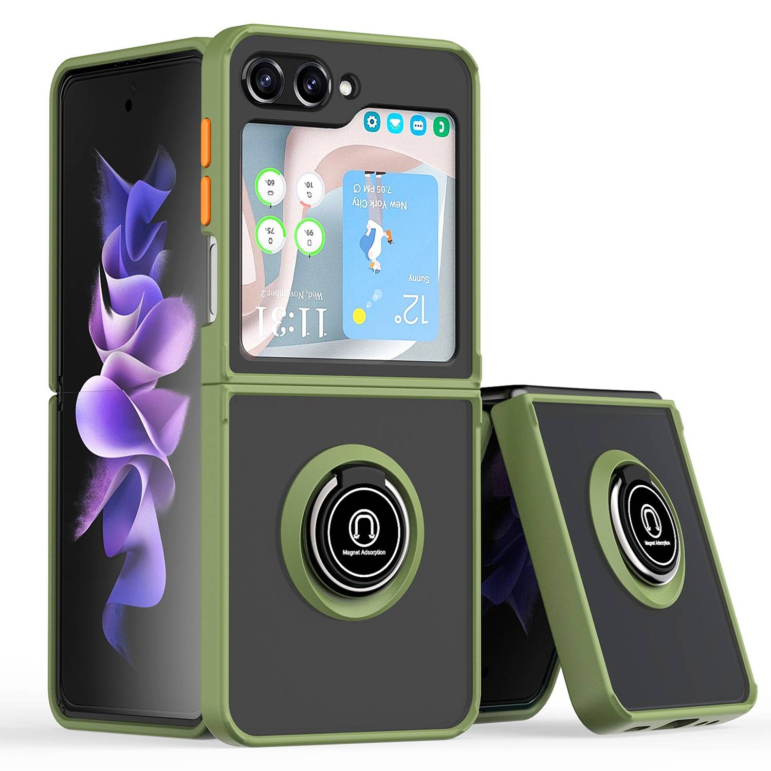 Für Samsung Galaxy Z Flip6 Shadow Design TPU / PC Hülle Ring Hellgrün
