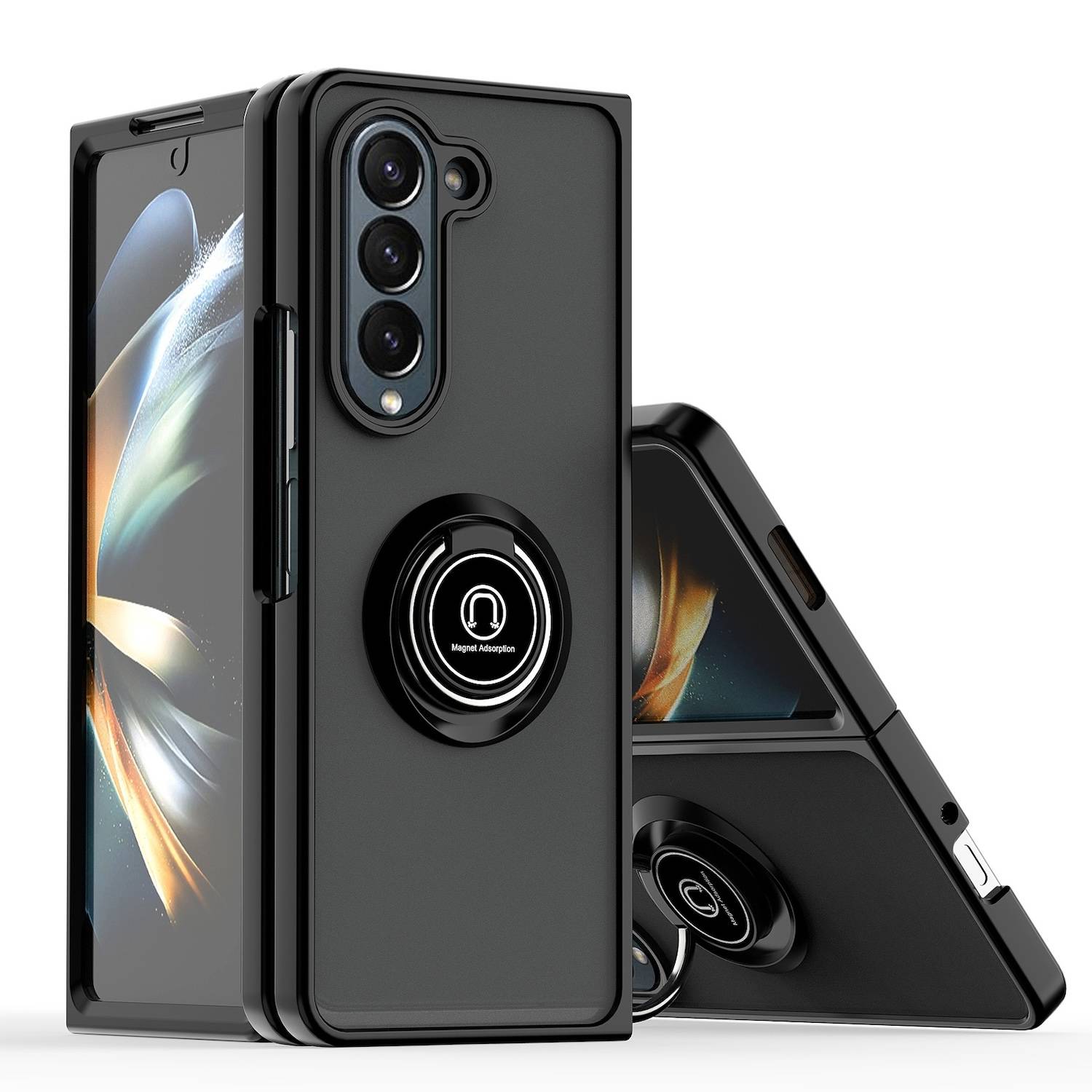 Für Samsung Galaxy Z Fold6 Shadow Design TPU / PC Hülle Ring Schwarz