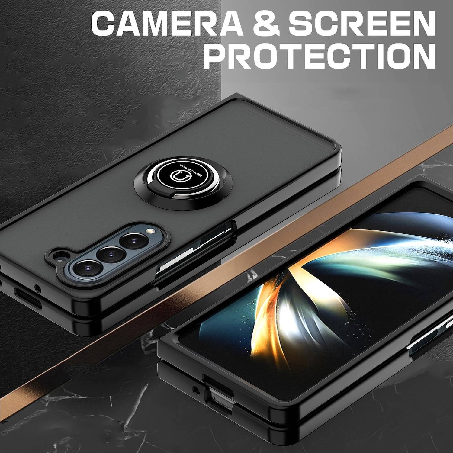 Für Samsung Galaxy Z Fold6 Shadow Design TPU PC Hülle Ring Dunkelblau