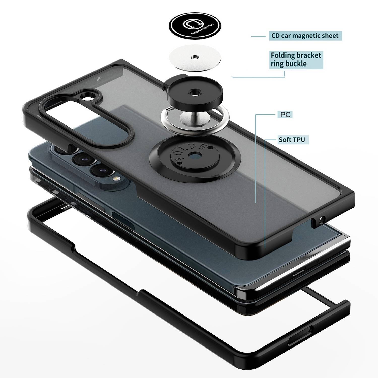 Für Samsung Galaxy Z Fold6 Shadow Design TPU / PC Hülle Ring Schwarz